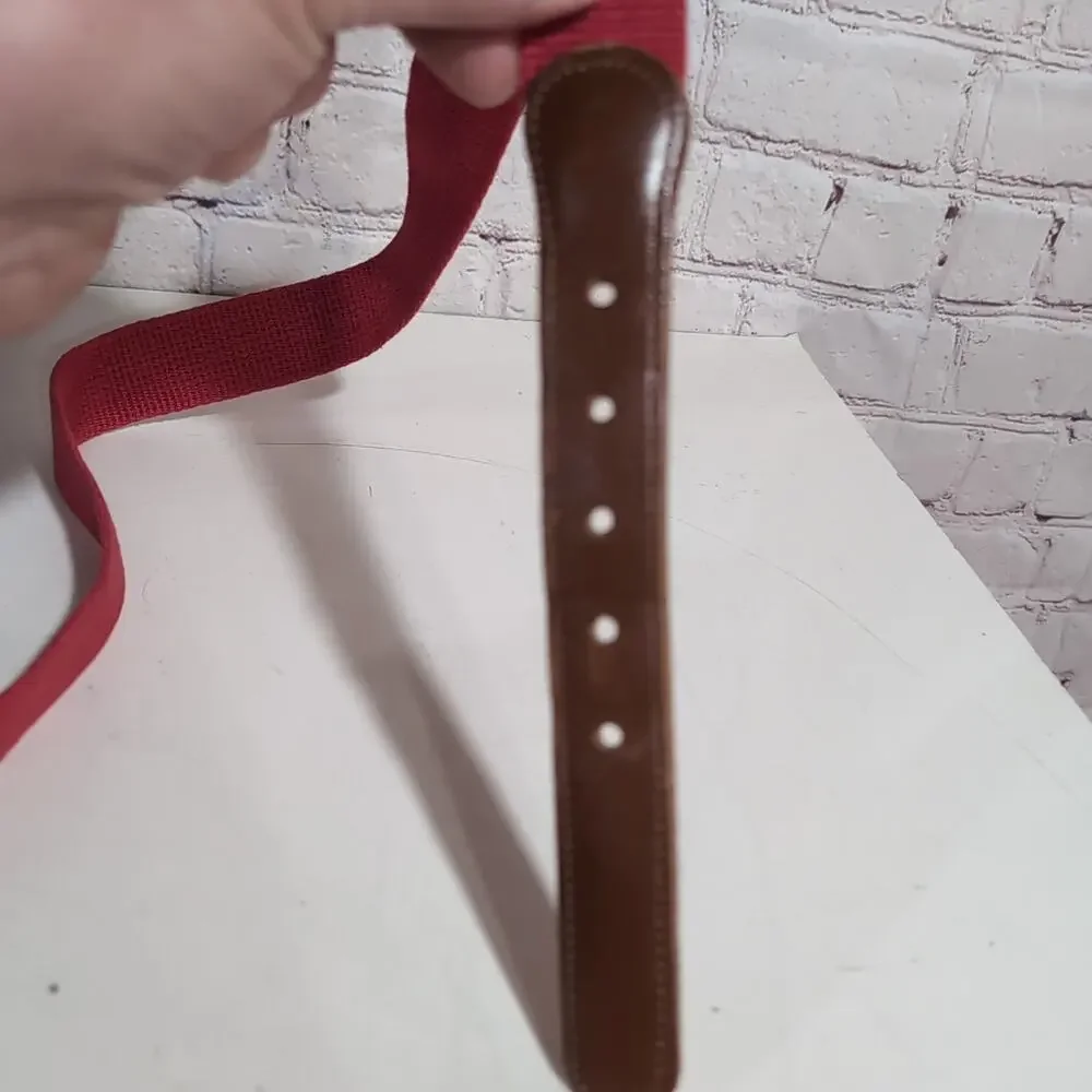 COACH Red Linen & Leather Belt 31-34 3813 Brass Buckle Mens Or Unisex 85cm